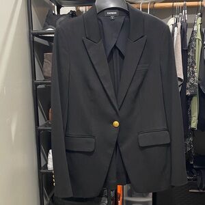 Women’s Express Black Blazer with Gold Buttons.